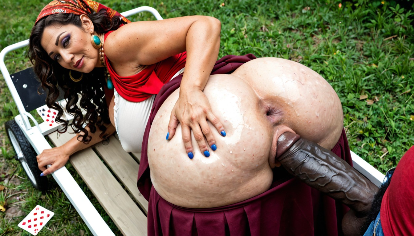 Massive Thick Wide Thighs, Hyper Butt, Ethnic Gypsy Bib Coins Choker Necklace MILF AI Porn