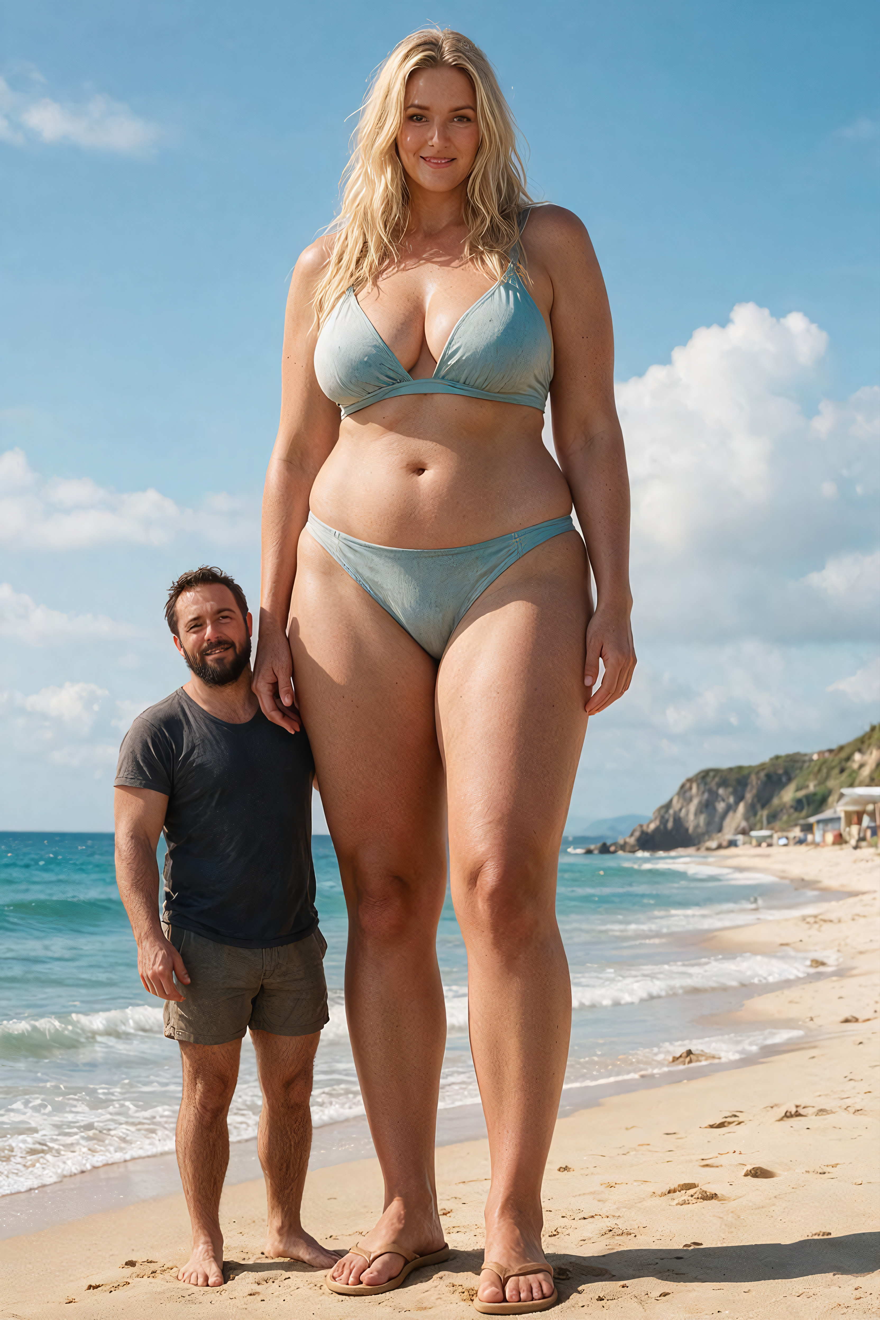 Beach, Woman Wearing Flip Flops, Man Has Beard MILF AI Porn