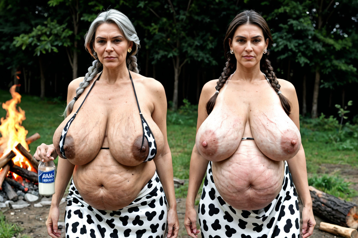 Large Wide Lips, Cowprint Bikini, Aged Dark Wrinkled Skin With Cellulite All Around MILF AI Porn
