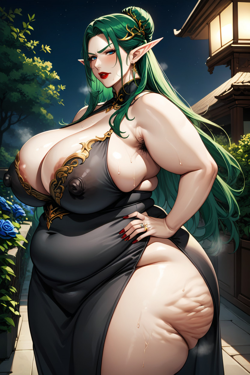 Bun Hair, Green Eyelashes, Hands On Hips MILF AI Porn