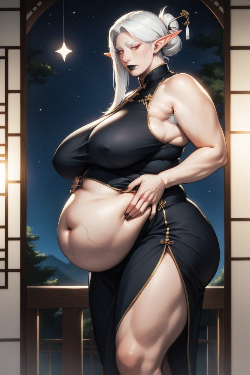White Armpit Hair, White Eyelashes, Standing MILF AI Porn