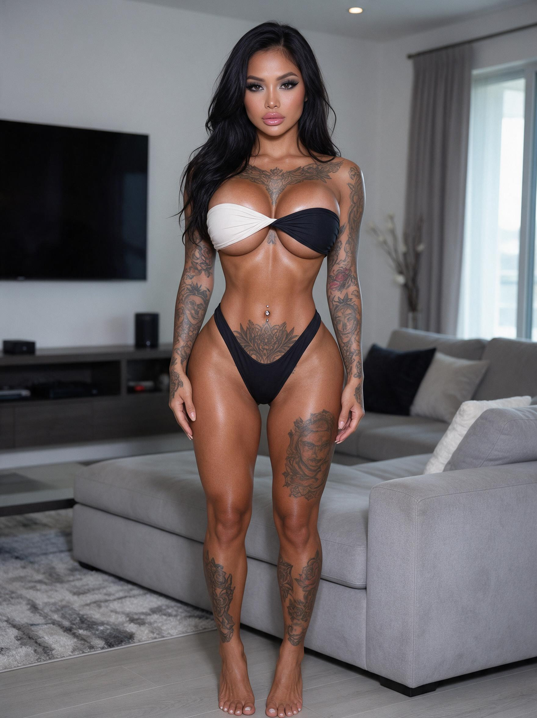 Very Thick Eyeliner, Black Winged Eyeliner, Gloss Lipstick MILF AI Porn