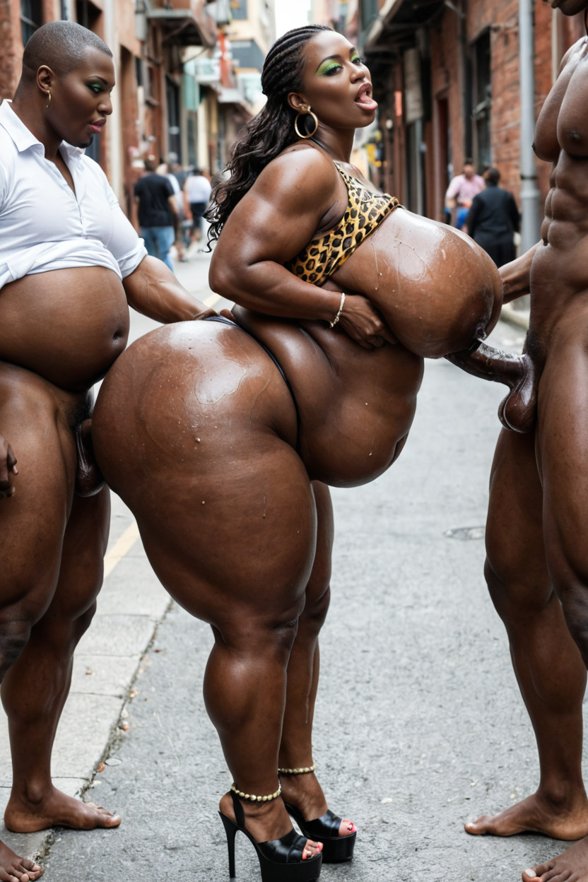Platform Mules Without-anklet Animalprint, Unbelievably Hyper Hourglass Body, Unbelievable Hyper Bulging Calves MILF AIエロ