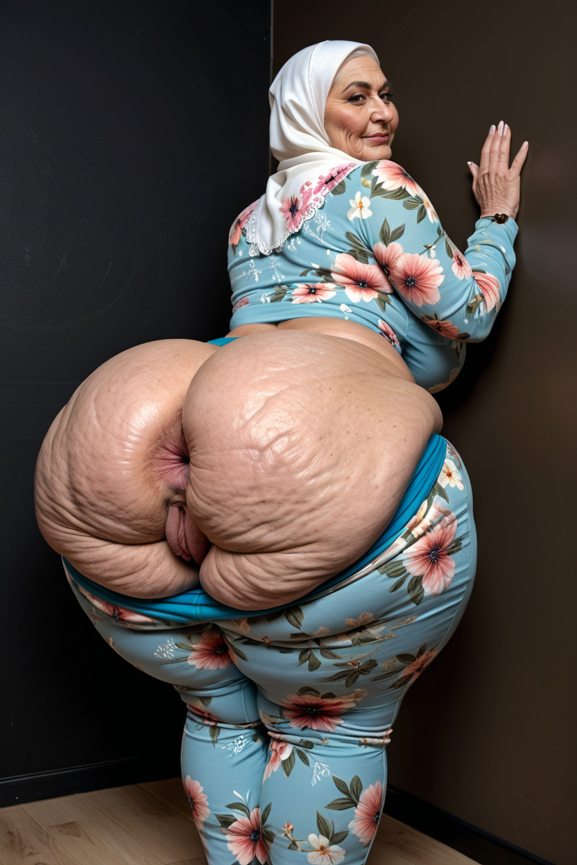 Slight Hairy Body, Gaping Anus, Against Wall MILF AI Porn
